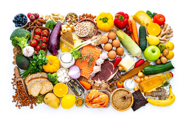 istock Large group of food on white background 1459132165