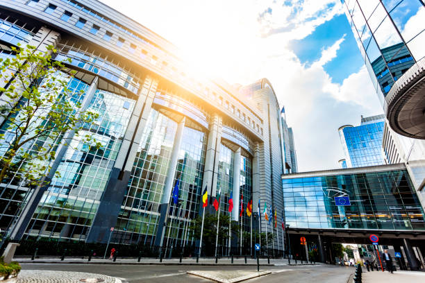 budynki ue w brukseli - european parliament government flag europe zdjęcia i obrazy z banku zdjęć