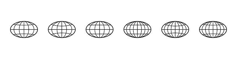 Globe icon. World vector set. Earth wide globe sign. Planet symbol flatten. Black isolated flat globe icons set on white background.