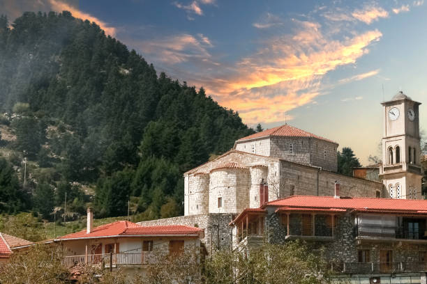 Old church in Valtesiniko village, Arcadia, Greece view of mountainous village named Baltesiniko in Arcadia, Peloponnese, Greece arachova greece stock pictures, royalty-free photos & images