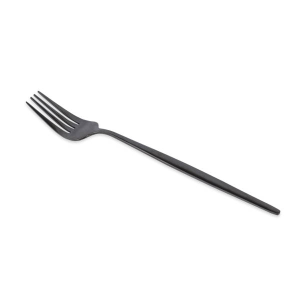istock Black metal fork isolated over white background 1459137291