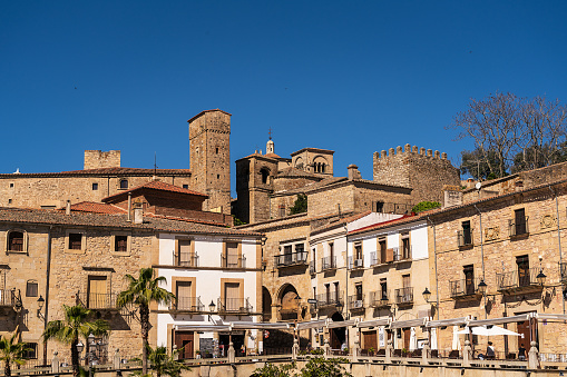 Trujillo, Extremadura, Spain. 04/12/2022. View of Plaza Mayor, with medieval buildings.