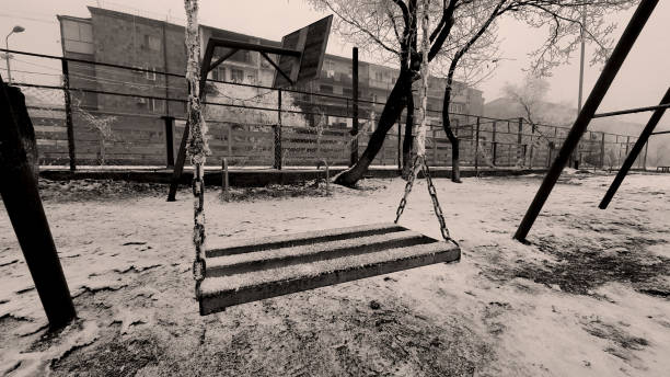 istock Frozen Swing on Abandoned Playground in Winter 1459139848