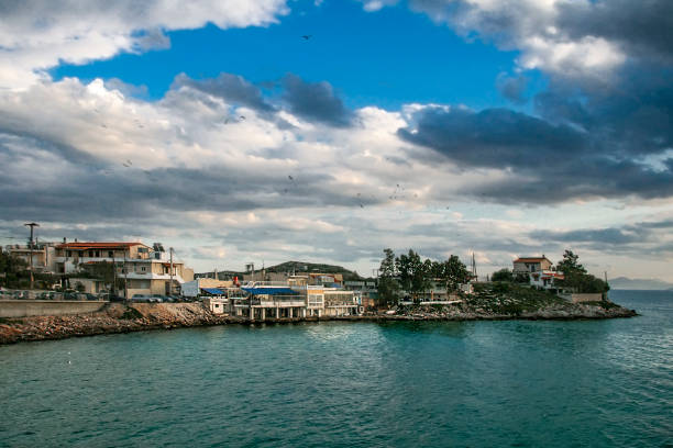 View of Pachi village under a winty dramatic sky.Greece