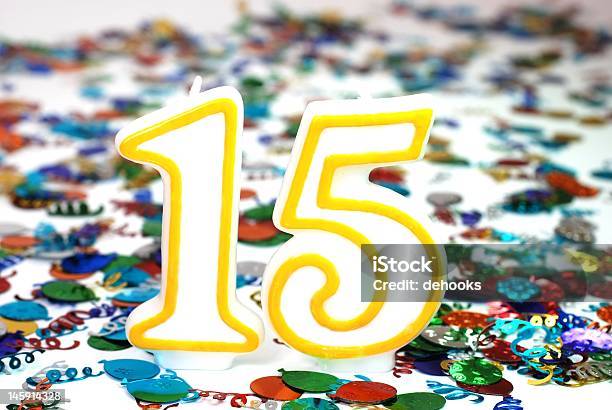 Celebration Candle Number 15 Stock Photo - Download Image Now - 15th Birthday, Anniversary, Candle