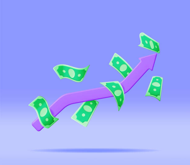 istock 3D Growth Stock Chart Arrow with Golden Coins 1459144427