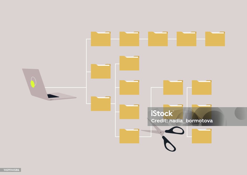 Computer Files Directory Under Hacker Attack Scissors Cutting A Thread ...