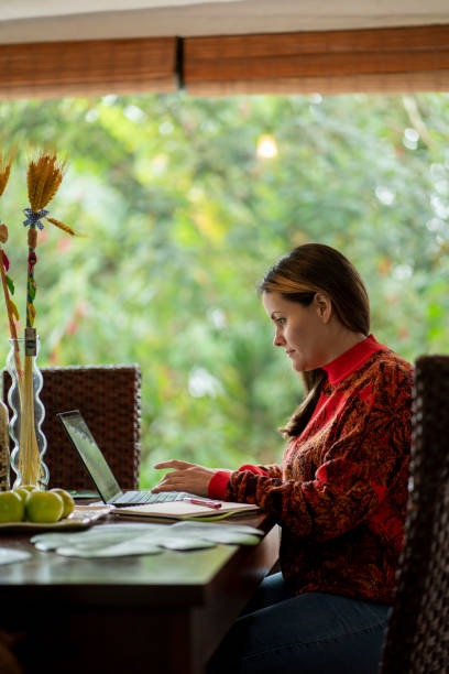 istock Woman works from home with her laptop 1459146723