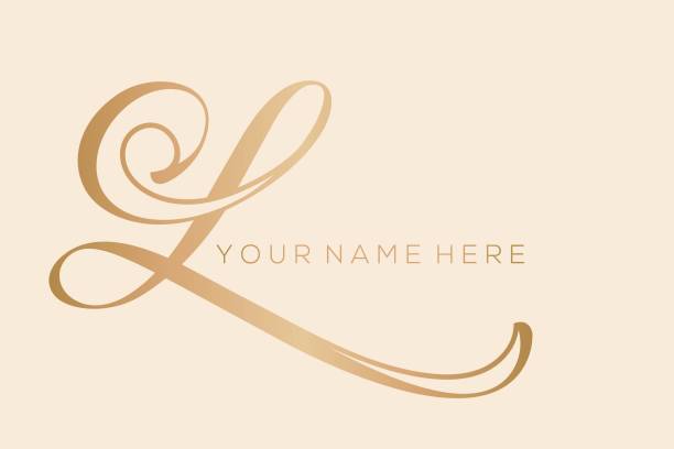 istock Letter L logo handwriting signature. Uppercase, ornamental leaf alphabet initial monogram. Gold color. 1459147282