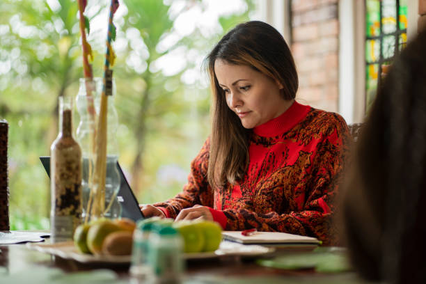 istock Woman works from home with her laptop 1459147572