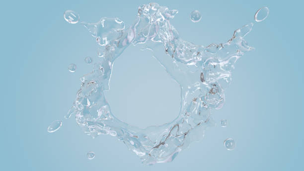 istock 3D rendering pure water splash in a ring shape on blue color ramp backround. 1459149101