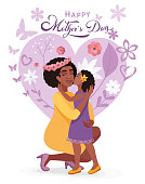 istock Happy mother's day. Mom hugs her daughter. Mom's love. African American Mother and daughter moments. International Women's Day. 1459150879