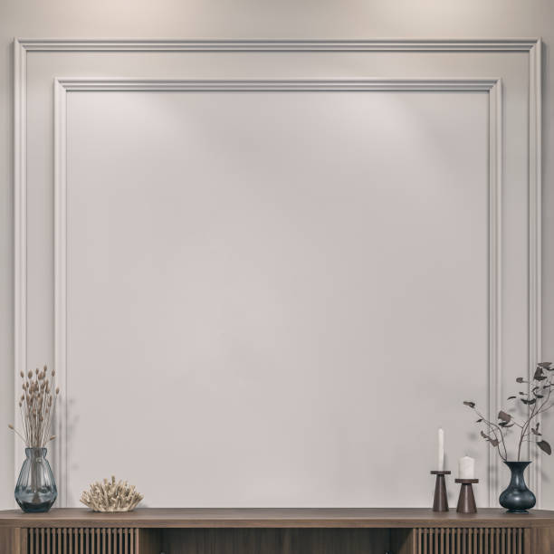 istock Empty classic elegant interior with a white french style antique wall background, decoration, and copy space 1459151231