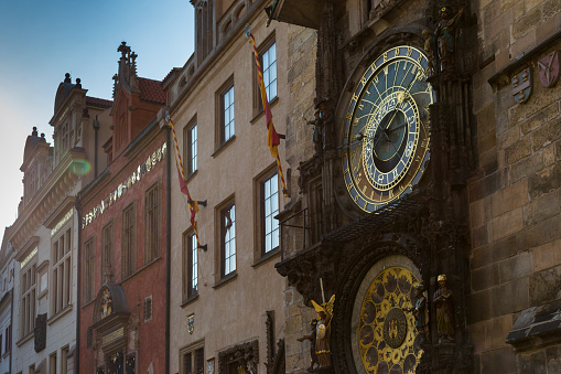 Historical medieval astronomical clock in Old Town Square in Prague, Czech Republic