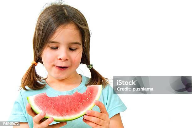 Girl Eating Watermelon Stock Photo - Download Image Now - Activity, Adult, Child