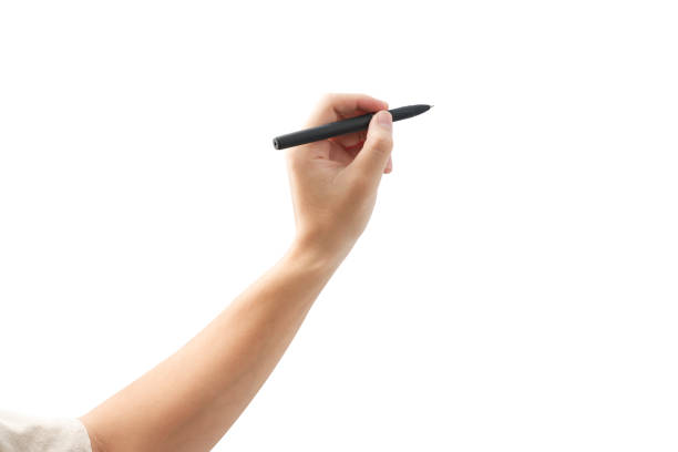 istock Hand writing the pen isolated on white background 1459159291