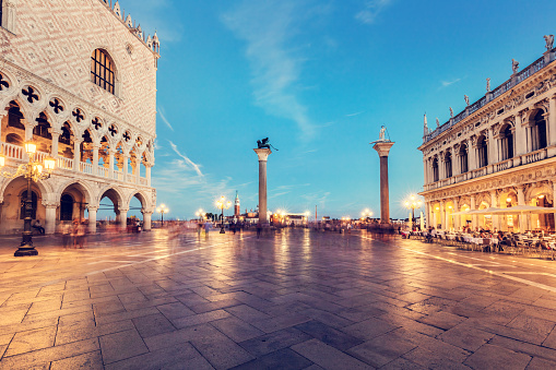 Piazza San Marco and Palazzo Ducale or Doge's Palace in Venice, Italy at night