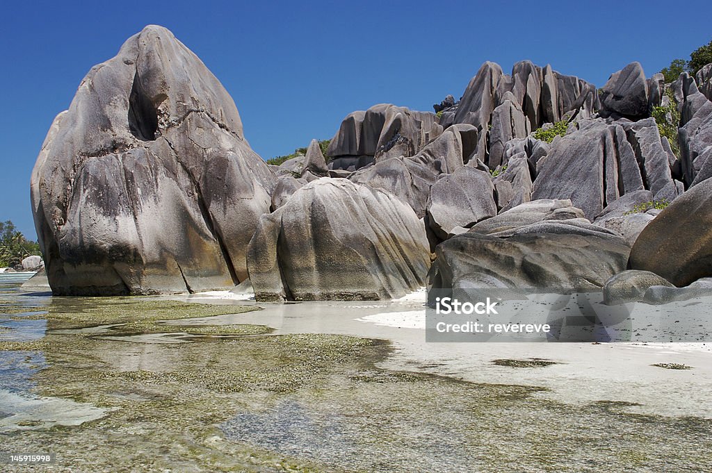 other side of the Moon stones on the La Digue island Beach Stock Photo