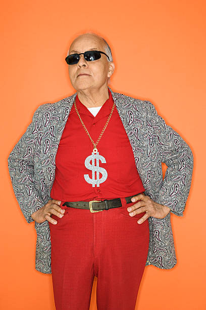 Man wearing money sign. stock photo