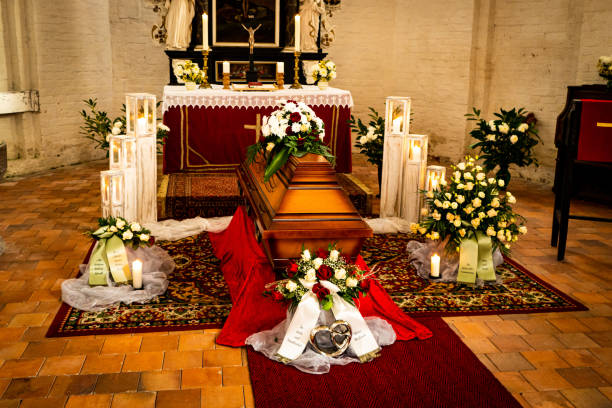 istock floral decoration on coffin 1459161747