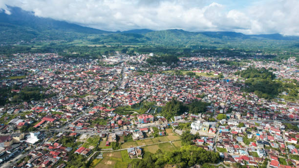 Aerial view of Traditional Minangkabau houses located in Bukittinggi stock photo