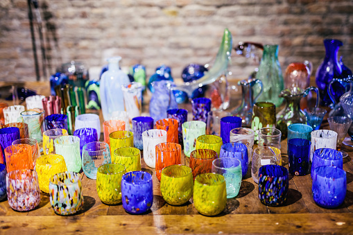 Murano glass handmade glassware at workshop in Murano, Italy. Traditional craft art