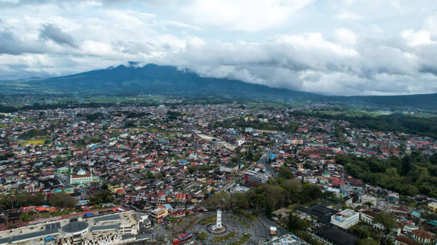 Aerial view of Jam Gadang, a historical and most famous landmark in BukitTinggi stock photo
