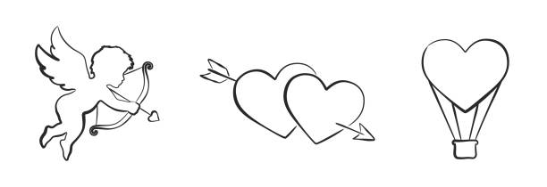 hand drawn valentines symbol set. love and romantic symbol. sketchy vector element for valentine's day design vector art illustration