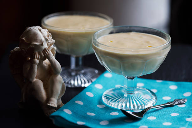 Keto vanilla pudding in a glass stock photo