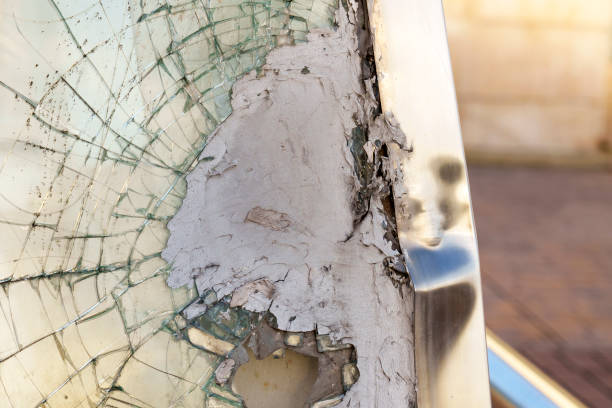istock Shattered broken glass in damaged metal frame 1459169946