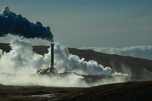 Steam rising from a hot spring on Raykjanes peninsula.