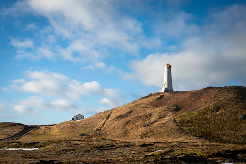 The lighthouse stands on the hill in Raykjanes. Built in 1908 and the most popular lighthouse among Icelanders.