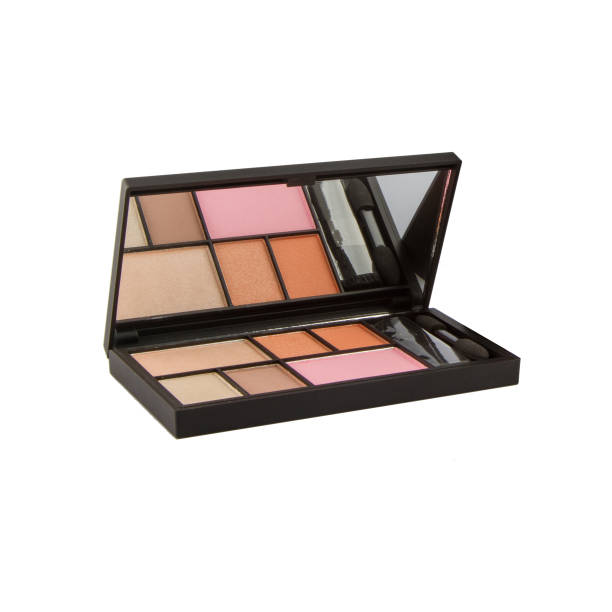 istock Eyeshadow palette with dry blush in a round black box on a white background 1459170261