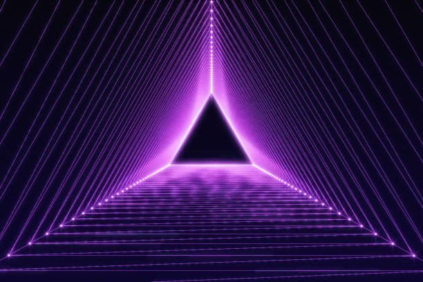 istock Abstract background with ultraviolet neon lights, empty frame, cosmic landscape, glowing tunnel door 1459171485