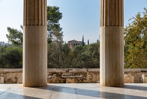 Rome, Italy -- A view of the Temple of Vesta and the House of the Vestal Virgins, among the best preserved Roman sacred sites, located on the ancient Via Sacra near the Circus Maximus, in the eastern part of the Imperial Forum. Image in High Definition Format.