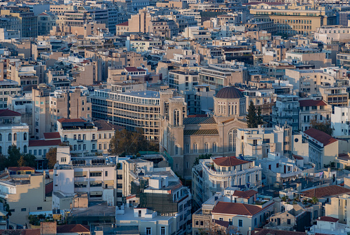 A picture of the Metropolitan Cathedral of Athens as seen from above.