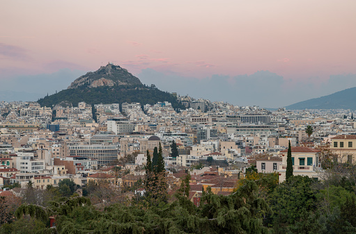 A picture of the Lycabettus Hill at sunset.
