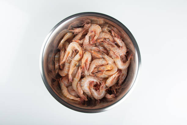 View Fresh shrimp in the bowl top view