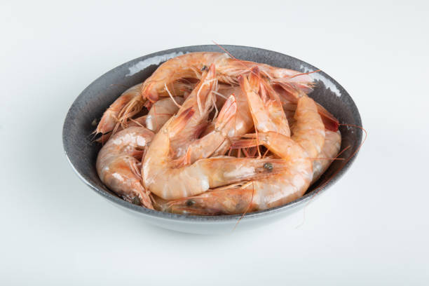 View Fresh shrimp in the bowl top view
