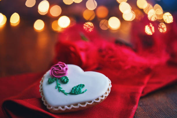 Decorated Heart Shaped Cookies with Red Roses