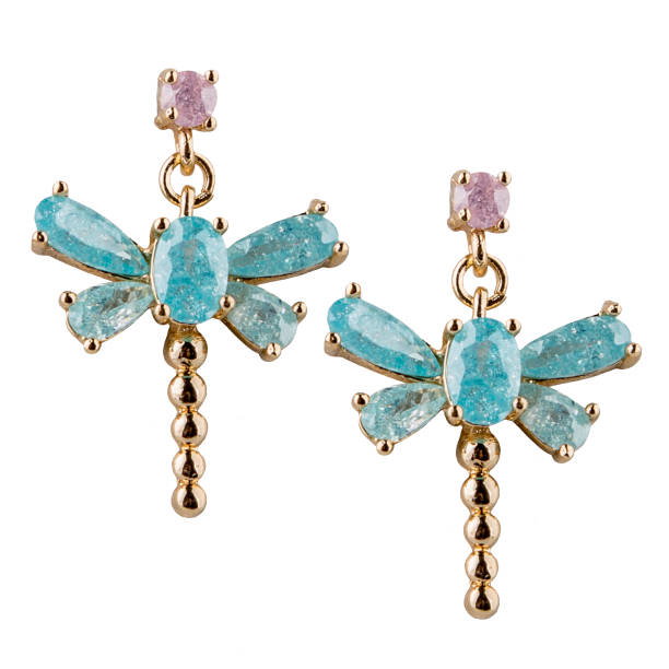 istock Gold earrings with blue crystals on a white background 1459176342