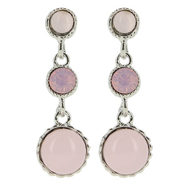 istock Pair of silver diamond earrings with pink gemstone for the bride on a white background 1459176721