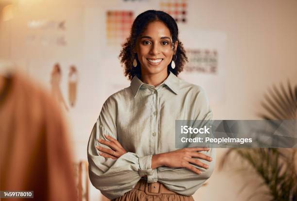 Fashion Industry Black Woman And Designer Portrait Of Clothing Tailor With Business Vision Smile Startup And Small Business Entrepreneur With Happiness And Business Growth Feeling Working Success Stock Photo - Download Image Now