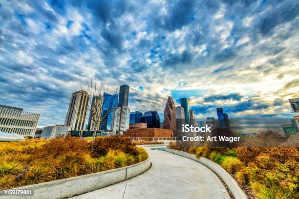 Path Toward The Houston Skyline Stock Photo - Download Image Now - Houston - Texas, Urban Skyline, Famous Place
