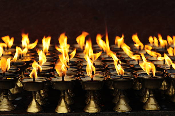 Temple candleholders stock photo