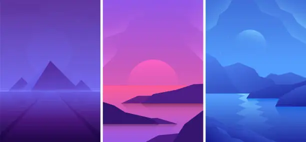 Vector illustration of Set of colorful gradient landscapes.