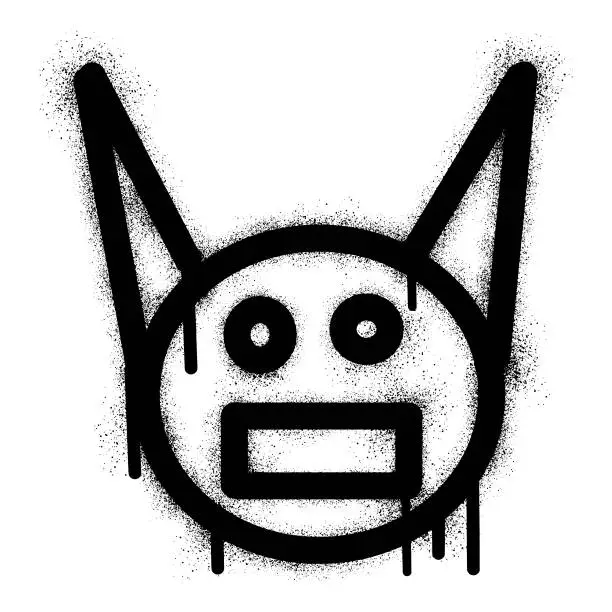 Vector illustration of Emoticon graffiti panda with black spray paint