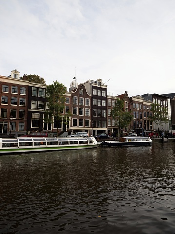 Typical Amsterdam buildings on Prinsengracht next to dutch Anne Frank House huis museum Holland Netherlands