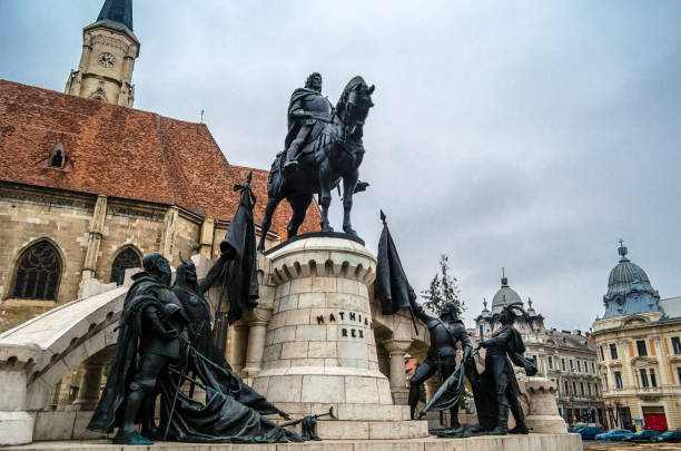 The Church of Saint Michael is a Gothic-style Roman Catholic cathedral in Cluj, second largest church in Transylvania, Romania, completed in 1442-1447.Statue of King Mathias (Matyas, Matei, Corvinus)
