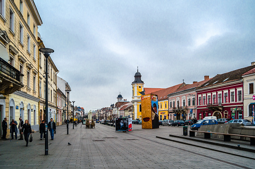 Cluj-Napoca, Romania - November 14, 2013: Urban landscape, architecture in the city of Cluj-Napoca, Transylvania, Romania